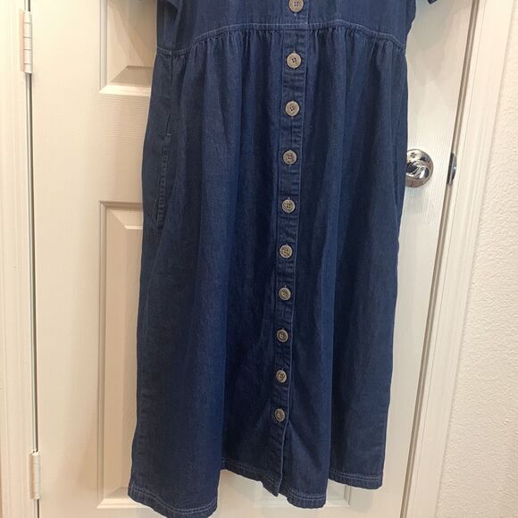 Blair Petite Large Denim 💯% Cotton Scoop Neck Short Sleeve  Button Front Dress - Picture 6 of 9